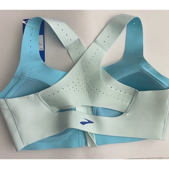 Brooks 34C/D Dare Zip Front Run Bra 2.0 Ice Blue Vivid Teal Molded Sports Bra - Picture 5 of 9